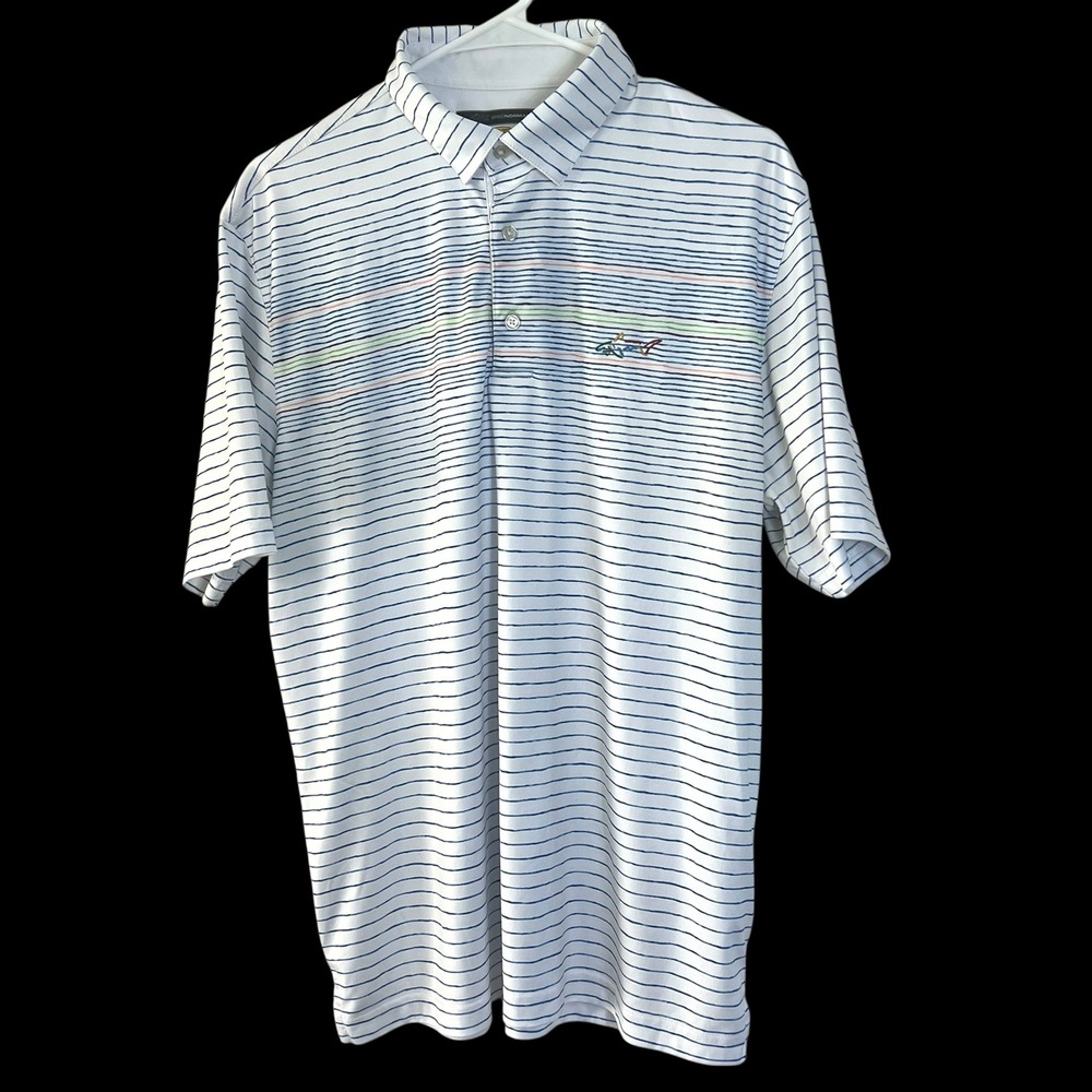 Greg Norman Play Dry Golf‎ Polo Shirt Men's Large Striped Short Sleeve